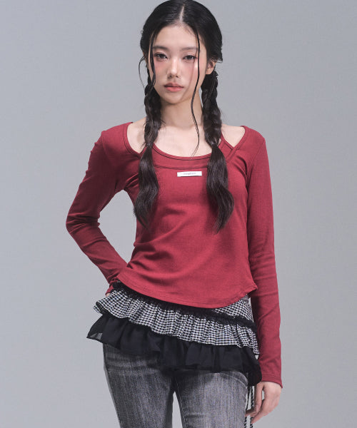 Lisa Ribbon Layered Long Sleeve Top [RED]