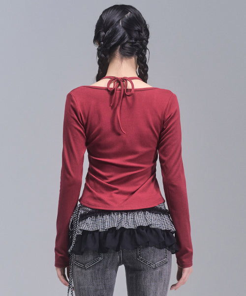 Lisa Ribbon Layered Long Sleeve Top [RED]