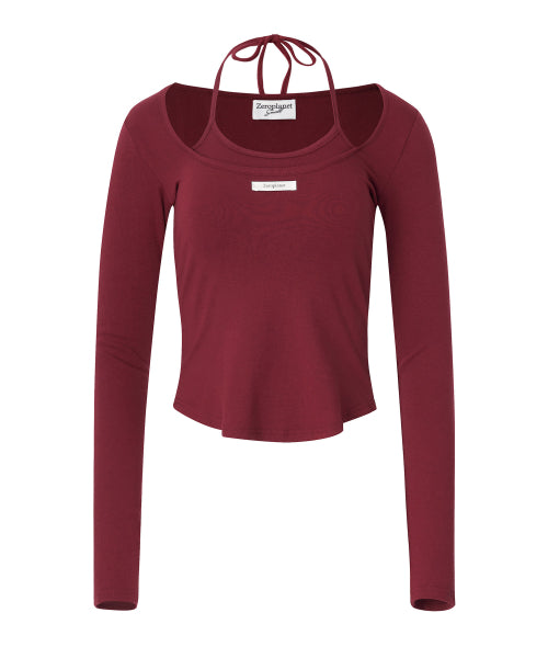 Lisa Ribbon Layered Long Sleeve Top [RED]