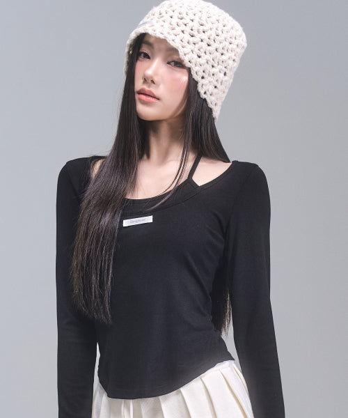 Lisa Ribbon Layered Long Sleeve Top [BLACK]
