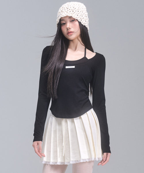 Lisa Ribbon Layered Long Sleeve Top [BLACK]