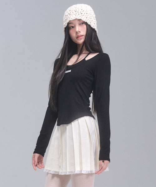 Lisa Ribbon Layered Long Sleeve Top [BLACK]