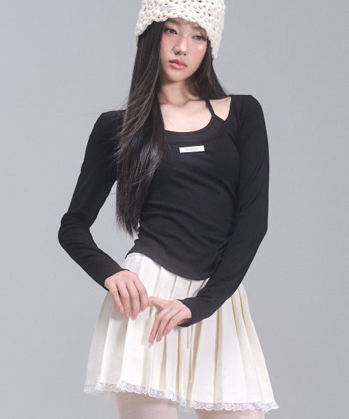 Lisa Ribbon Layered Long Sleeve Top [BLACK]