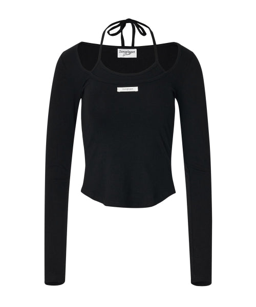 Lisa Ribbon Layered Long Sleeve Top [BLACK]