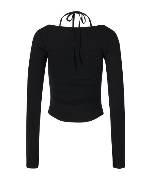 Lisa Ribbon Layered Long Sleeve Top [BLACK]