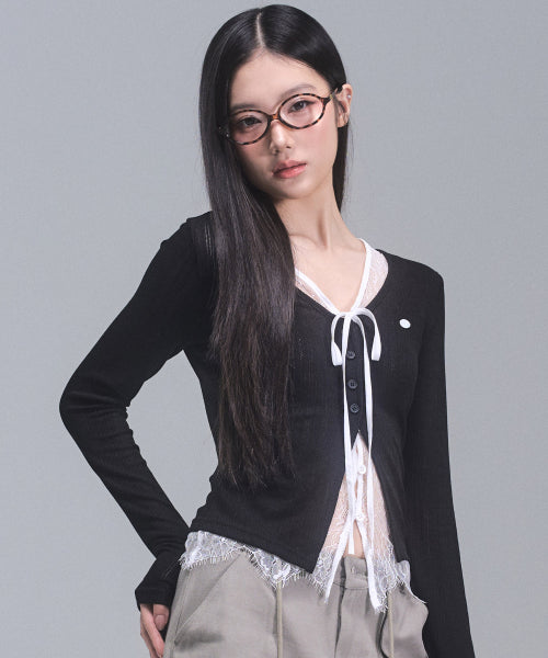 Laura Lace Layered Cardigan [BLACK]