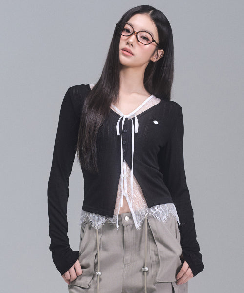 Laura Lace Layered Cardigan [BLACK]
