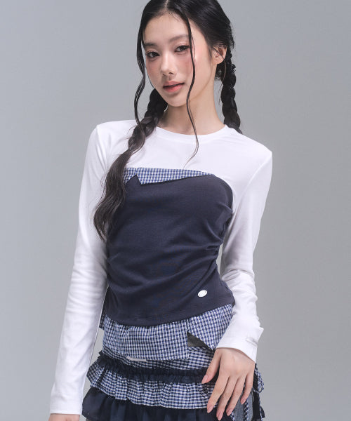 Della Checkered Long Sleeve Top [IVORY]