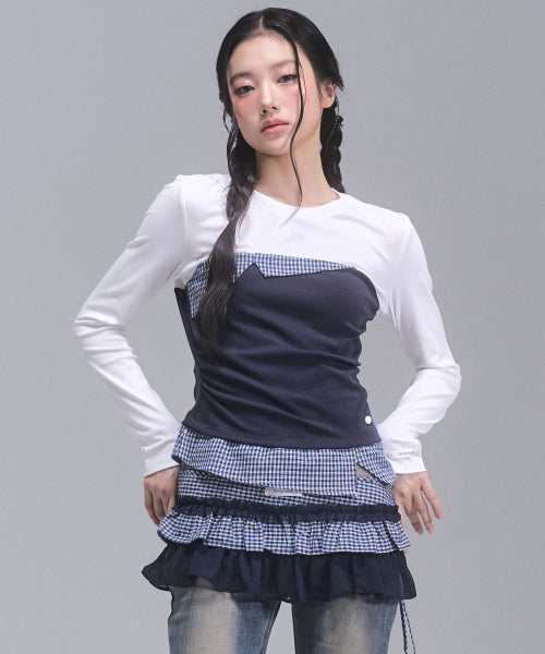 Della Checkered Long Sleeve Top [IVORY]