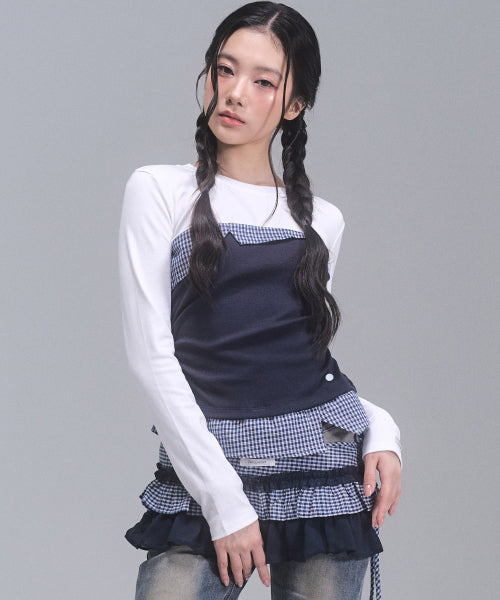 Della Checkered Long Sleeve Top [IVORY]