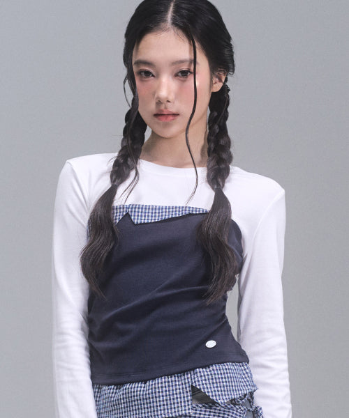 Della Checkered Long Sleeve Top [IVORY]
