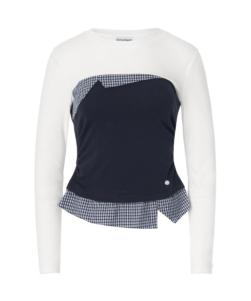 Della Checkered Long Sleeve Top [IVORY]