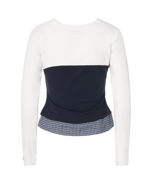 Della Checkered Long Sleeve Top [IVORY]