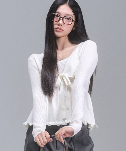 Daisy frill knit cardigan set [IVORY]