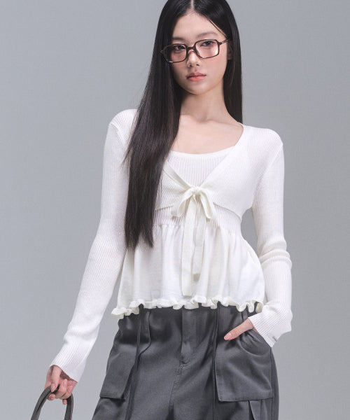 Daisy frill knit cardigan set [IVORY]