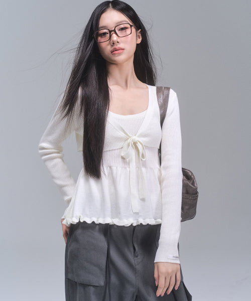 Daisy frill knit cardigan set [IVORY]
