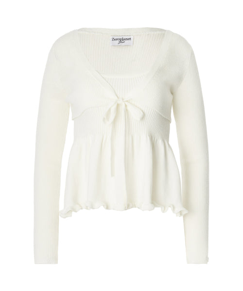 Daisy frill knit cardigan set [IVORY]