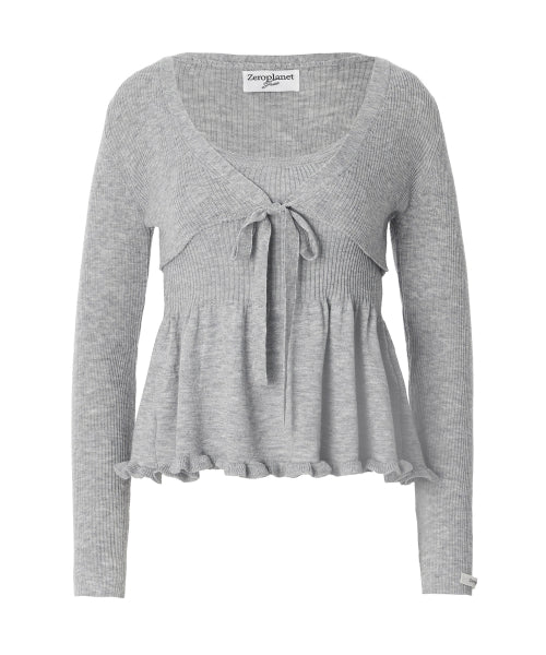 Daisy frill knit cardigan set [GREY]