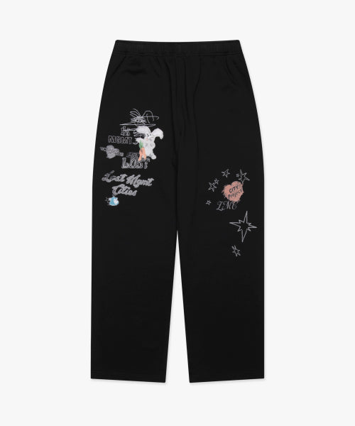 DOODLE DRAWING SWEAT PANTS black