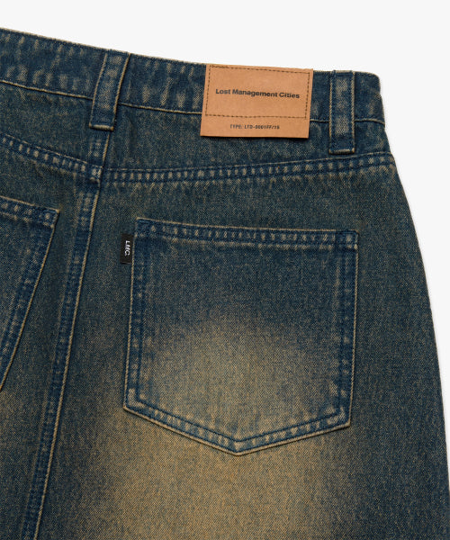 WM CURVED RAW EDGE DENIM MAXI SKIRT blue