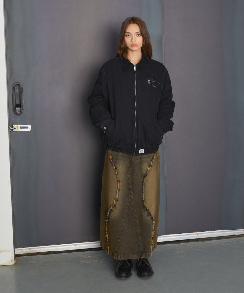 WM CURVED RAW EDGE DENIM MAXI SKIRT brown