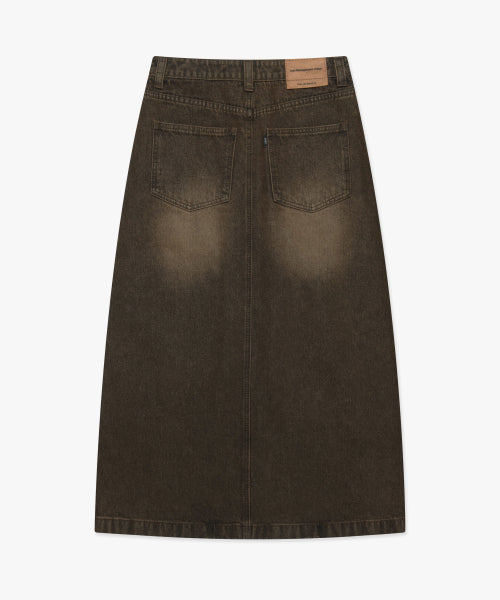 WM CURVED RAW EDGE DENIM MAXI SKIRT brown
