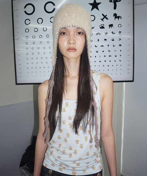 Sequin Nordic Earflap Beanie Milk Tea