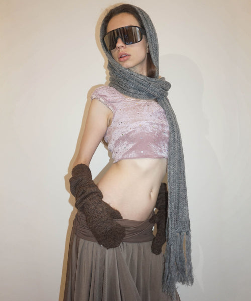 Fluffy Fringe Scarf Melange Gray