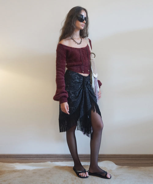 Fringe Tie Skirt Black/Ice Blue