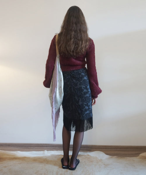 Fringe Tie Skirt Black/Ice Blue