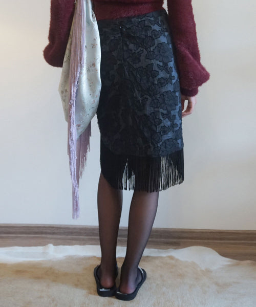 Fringe Tie Skirt Black/Ice Blue