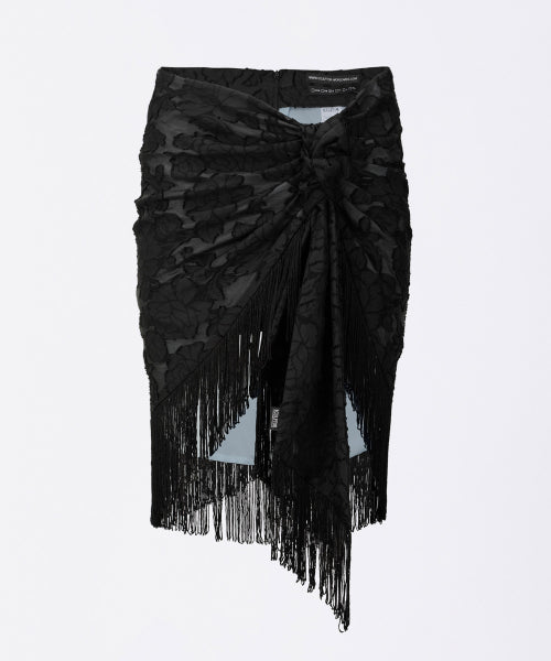 Fringe Tie Skirt Black/Ice Blue