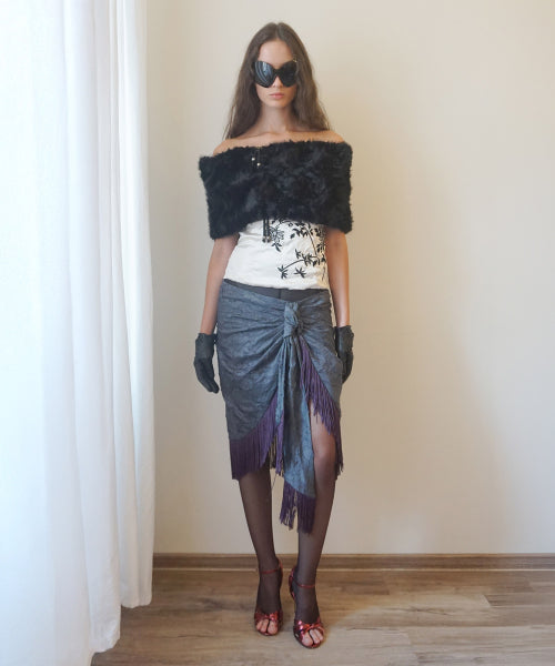 Fringe Tie Skirt Charcoal/Purple