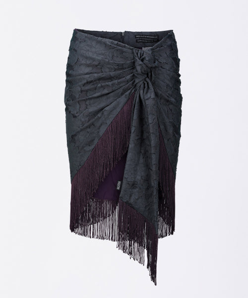 Fringe Tie Skirt Charcoal/Purple