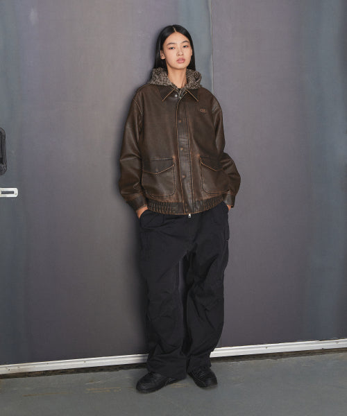 G-1 FAUX LEATHER JACKET brown