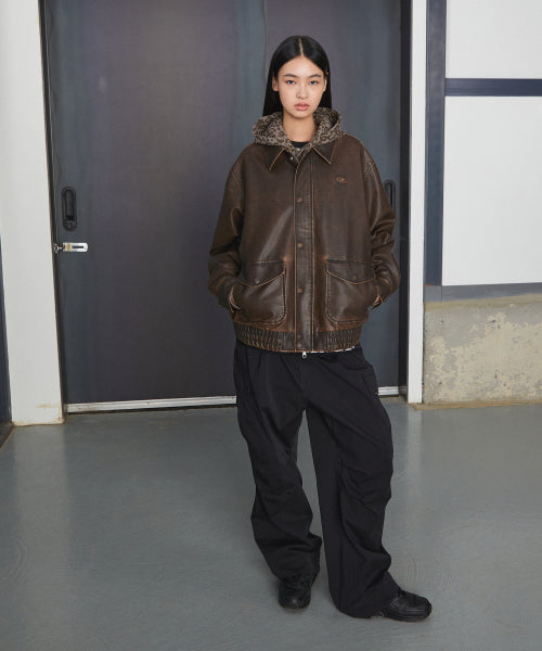 G-1 FAUX LEATHER JACKET brown
