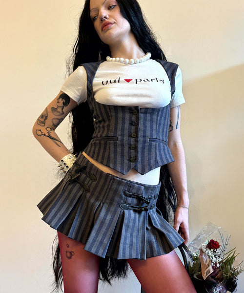 Micro Stripe Wrap Skirt Navy