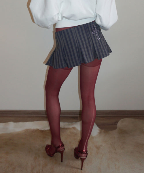 Micro Stripe Wrap Skirt Navy
