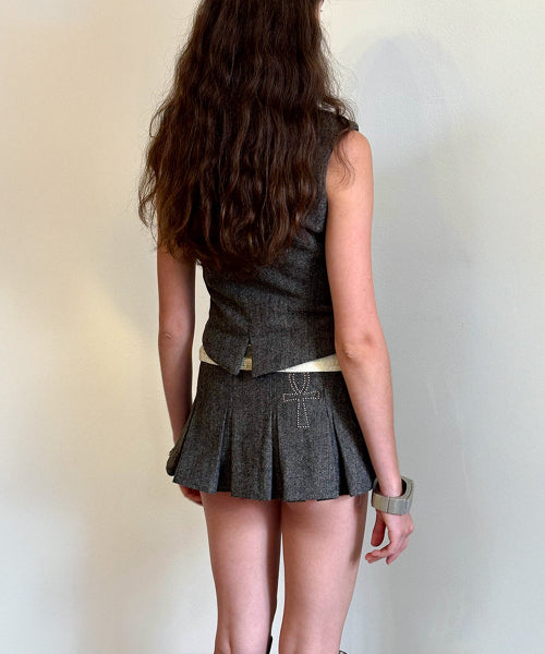 Wool Micro Wrap Skirt Beige