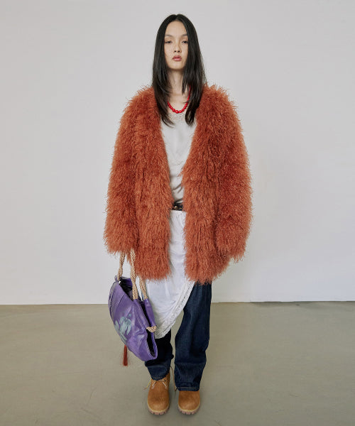 Faux Fur Middle Jacket Burnt Orange