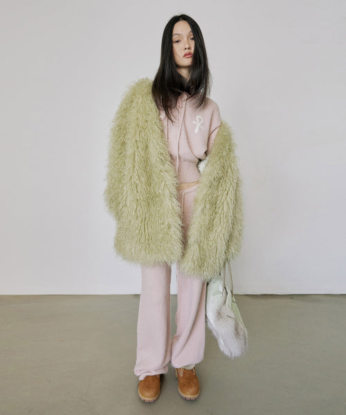 Faux Fur Middle Jacket Pale Green