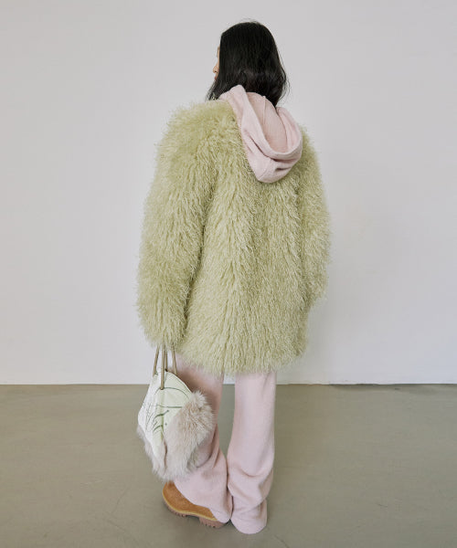 Faux Fur Middle Jacket Pale Green
