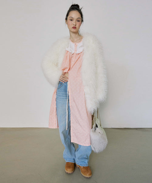 Faux Fur Middle Jacket White
