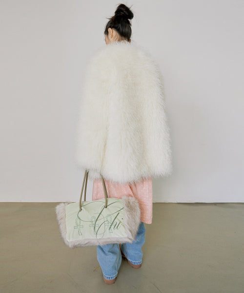 Faux Fur Middle Jacket White