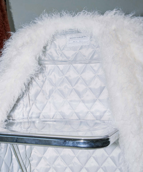 Faux Fur Middle Jacket White