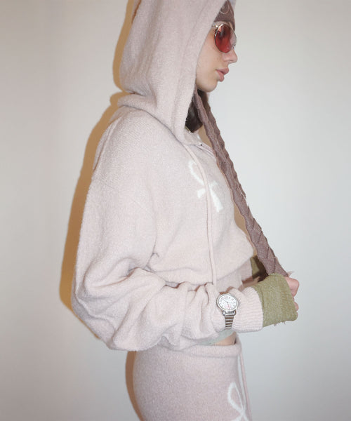 Ankh Boucle Knit Cardigan Pink