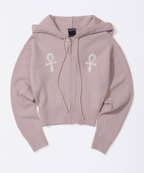 Ankh Boucle Knit Cardigan Pink