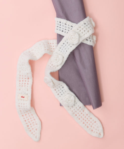 HANDMADE FLOWER CROCHET SCARF - 3 colors
