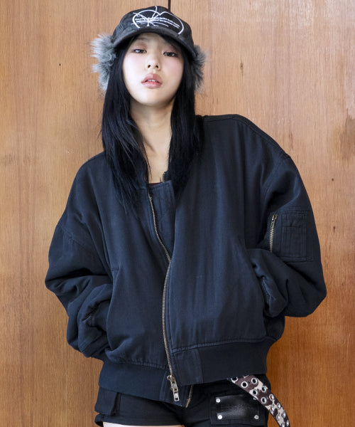 GJ068 Retro MA-1 Bomber Jacket (BLACK)
