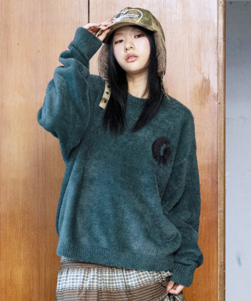 GNT066 Raffin Hair Ornament Pullover Knit (GREEN)